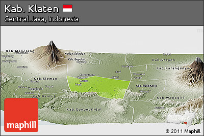 Physical Panoramic Map of Kab. Klaten, semi-desaturated