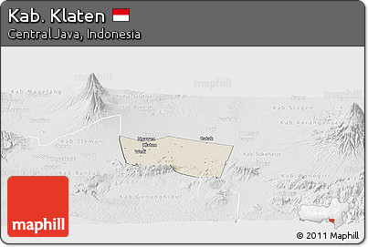 Shaded Relief Panoramic Map of Kab. Klaten, lighten, desaturated