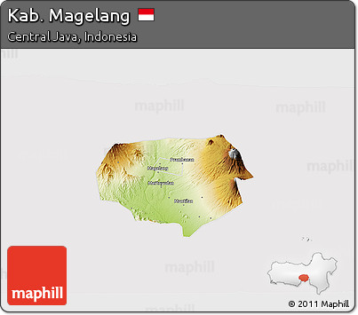 Physical 3D Map of Kab. Magelang, cropped outside