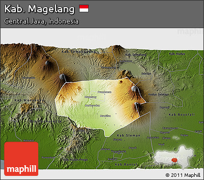 Physical 3D Map of Kab. Magelang, darken