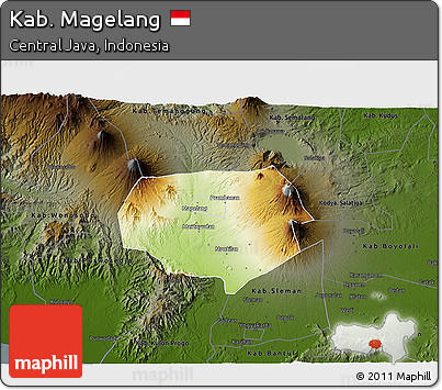 Physical 3D Map of Kab. Magelang, darken