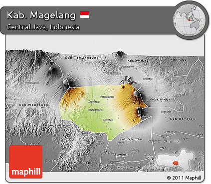 Physical 3D Map of Kab. Magelang, desaturated