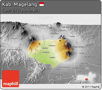 Physical 3D Map of Kab. Magelang, desaturated