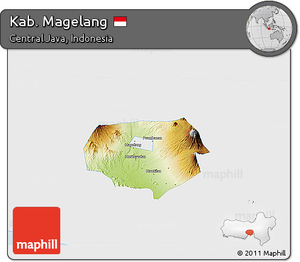 Physical 3D Map of Kab. Magelang, single color outside