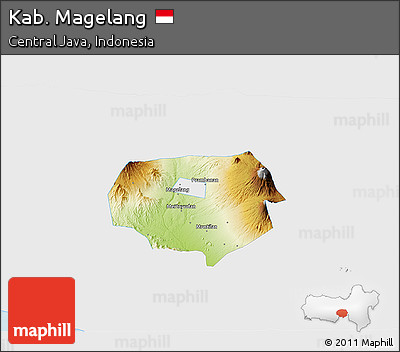 Physical 3D Map of Kab. Magelang, single color outside