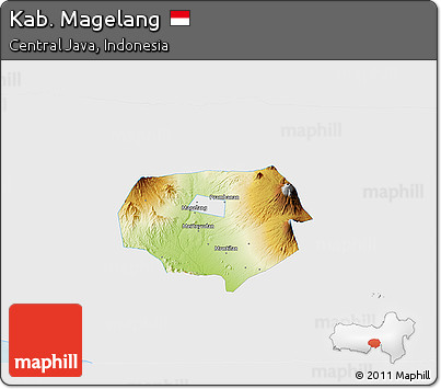 Physical 3D Map of Kab. Magelang, single color outside