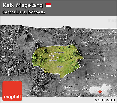 Satellite 3D Map of Kab. Magelang, desaturated