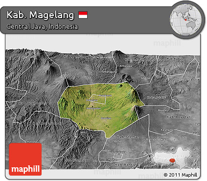 Satellite 3D Map of Kab. Magelang, desaturated