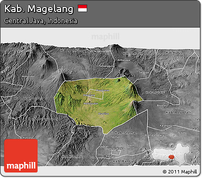 Satellite 3D Map of Kab. Magelang, desaturated