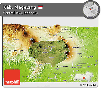 Satellite 3D Map of Kab. Magelang, physical outside