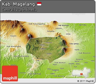 Satellite 3D Map of Kab. Magelang, physical outside