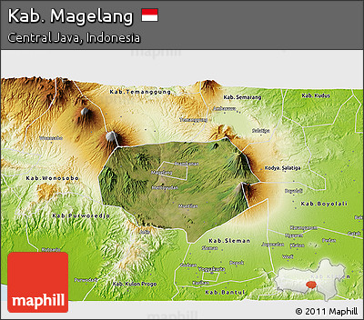 Satellite 3D Map of Kab. Magelang, physical outside