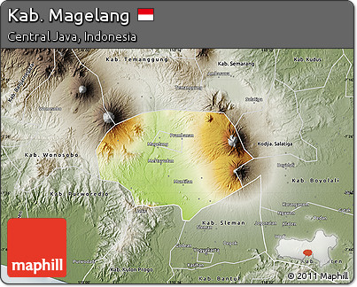 Physical Map of Kab. Magelang, semi-desaturated