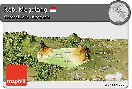 Physical Panoramic Map of Kab. Magelang, satellite outside