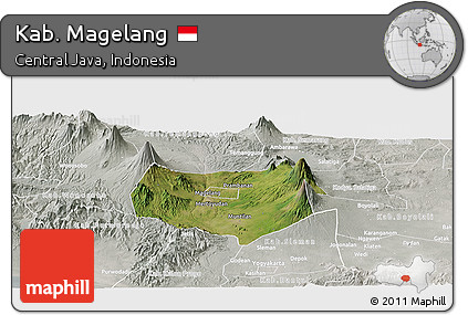 Satellite Panoramic Map of Kab. Magelang, lighten, semi-desaturated