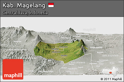 Satellite Panoramic Map of Kab. Magelang, lighten, semi-desaturated