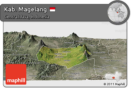 Satellite Panoramic Map of Kab. Magelang, semi-desaturated