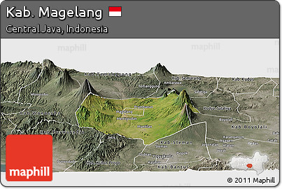 Satellite Panoramic Map of Kab. Magelang, semi-desaturated