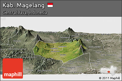 Satellite Panoramic Map of Kab. Magelang, semi-desaturated