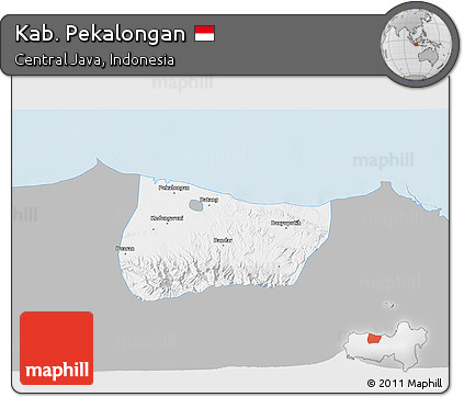 Gray 3D Map of Kab. Pekalongan, single color outside