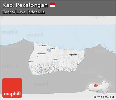 Gray 3D Map of Kab. Pekalongan, single color outside