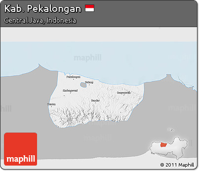 Gray 3D Map of Kab. Pekalongan, single color outside