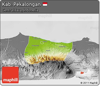 Physical 3D Map of Kab. Pekalongan, desaturated