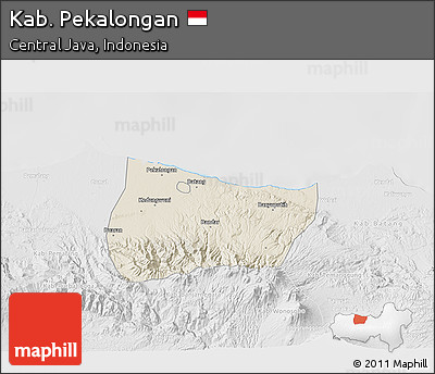 Shaded Relief 3D Map of Kab. Pekalongan, lighten, desaturated