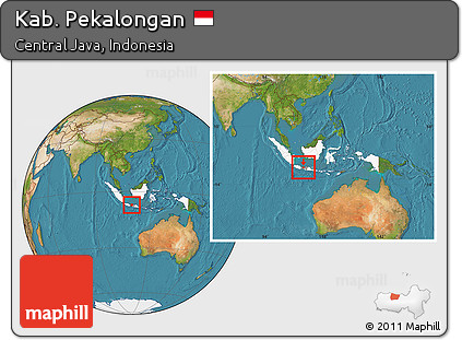 Satellite Location Map of Kab. Pekalongan, highlighted country, highlighted parent region, within the entire country