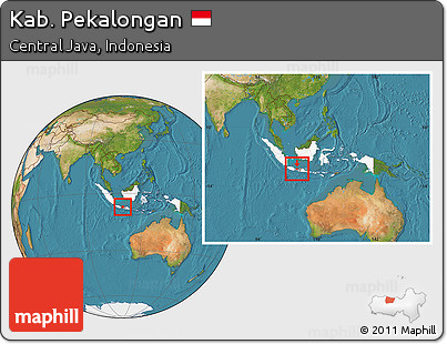 Satellite Location Map of Kab. Pekalongan, highlighted country, highlighted parent region, within the entire country