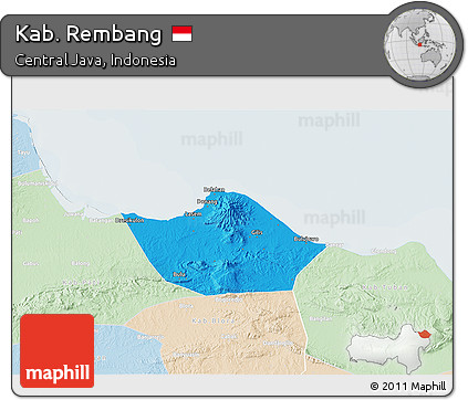 Political 3D Map of Kab. Rembang, lighten