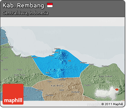 Political 3D Map of Kab. Rembang, semi-desaturated