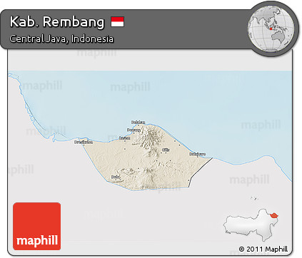 Shaded Relief 3D Map of Kab. Rembang, single color outside