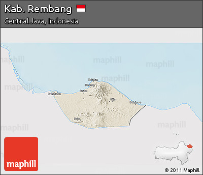 Shaded Relief 3D Map of Kab. Rembang, single color outside