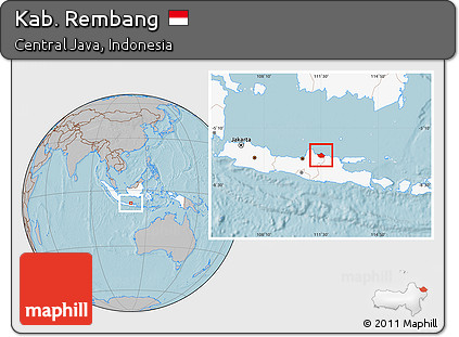 Gray Location Map of Kab. Rembang, highlighted country, hill shading