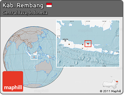 Gray Location Map of Kab. Rembang, highlighted country, hill shading