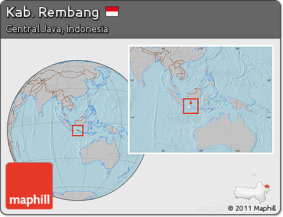 Gray Location Map of Kab. Rembang, highlighted parent region, within the entire country, hill shading