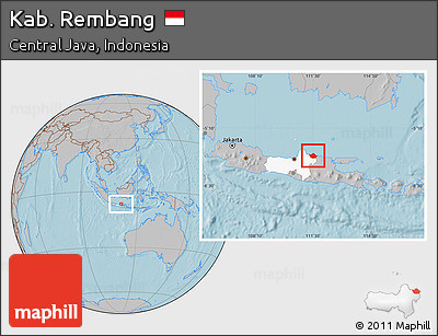 Gray Location Map of Kab. Rembang, highlighted parent region, hill shading