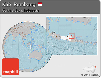 Gray Location Map of Kab. Rembang, highlighted parent region, hill shading