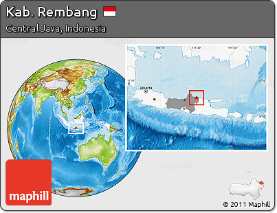 Physical Location Map of Kab. Rembang, highlighted country, highlighted parent region