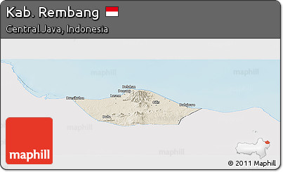 Shaded Relief Panoramic Map of Kab. Rembang, single color outside