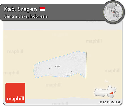 Classic Style 3D Map of Kab. Sragen, single color outside