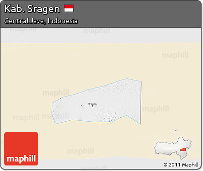 Classic Style 3D Map of Kab. Sragen, single color outside