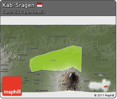 Physical 3D Map of Kab. Sragen, darken, semi-desaturated