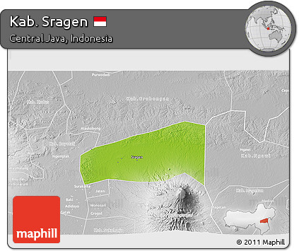 Physical 3D Map of Kab. Sragen, lighten, desaturated