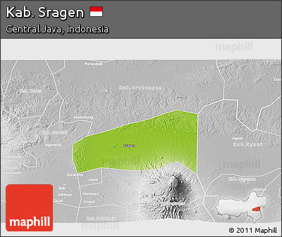Physical 3D Map of Kab. Sragen, lighten, desaturated