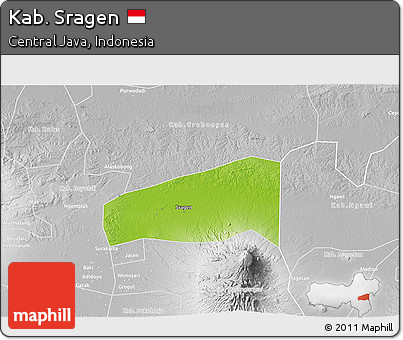 Physical 3D Map of Kab. Sragen, lighten, desaturated