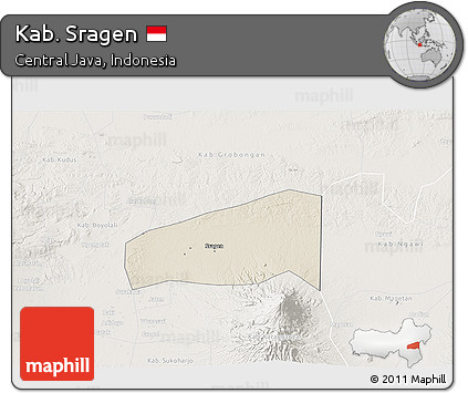 Shaded Relief 3D Map of Kab. Sragen, lighten