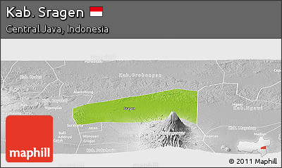 Physical Panoramic Map of Kab. Sragen, lighten, desaturated