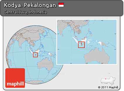 Gray Location Map of Kodya. Pekalongan, highlighted country, highlighted parent region, within the entire country